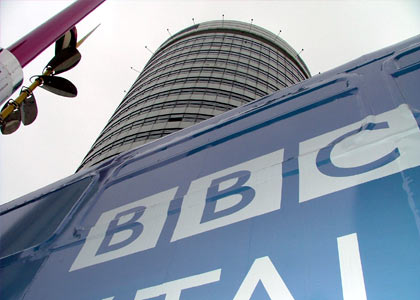The BBC New Talent bus outside the Rotunda building