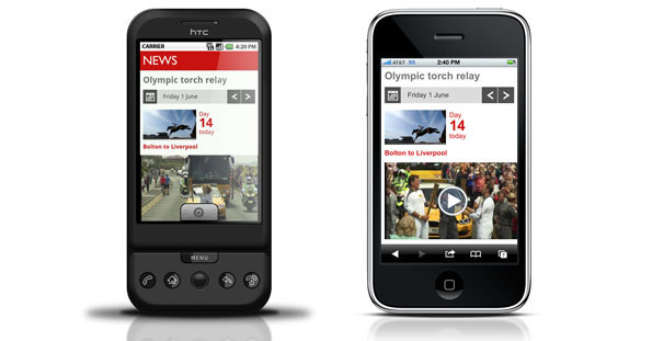 Screengrabs of torch relay website inserted into shots of Android and iPhone.