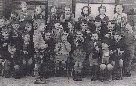 The percussion group at Brynaman Infants School