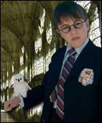 Harry Potter fan dressed in Hogwart's uniform
