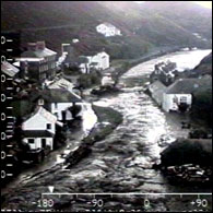 Boscastle flooded, RAF search and rescue photo, RAFCrown Copyright