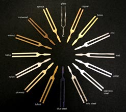 16 Tuning Forks of Varying Materials, by Zoe Laughlin © Zoe Laughlin