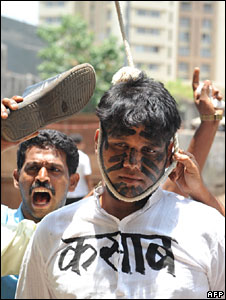 A mock hanging of Qasab in India