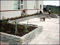 Paved area covered in white dust