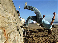 Team PsuedoFlux practicing Parkour on the beach