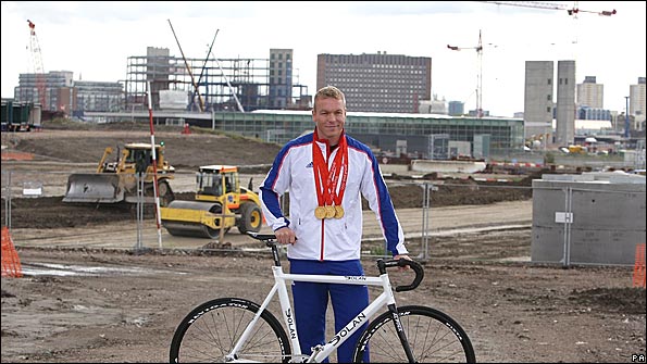 Sir Chris Hoy at the London 2012 Velo Park construction site