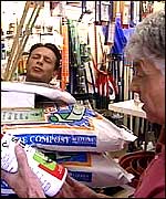 Chris laden with gardening products