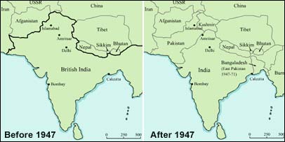 Map of India before and after Partition