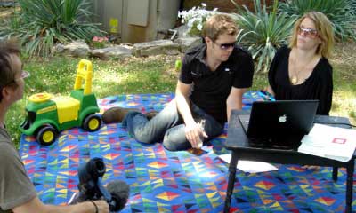 Rhod and Cerys watch their dance on DVD