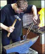 A farrier at work at Moreton Morrell 