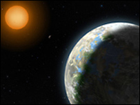 Уметничка импресија на „Глисе 581г“ и нејзиното сонце