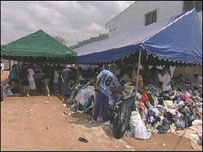 Relief tent with supplies