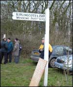 The winning post at the Kiplingcotes Derby