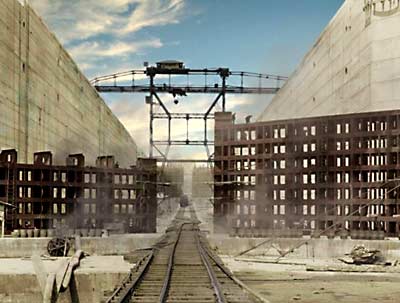 Computer image of reconstruction of the building of the Gatun Locks