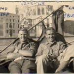 May 12, 1945 — This photograph shows Sergeant Arthur Ward and L/Sergeant Butler ‘Gondoliering’ on the Grand Canal, Venice, in Northern Italy.