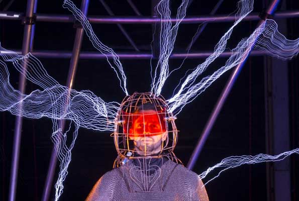 David Blaine amid an artificial lightning storm