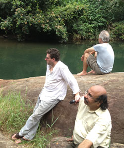 Twm Morys, Robert Minhinnick and K Satchidanandan. Photo: India Wales Writers Chain