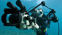 Cameraman Mike Pitts filming underwater