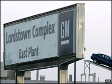 Sign outside the Lordstown, Ohio, General Motors car plant.