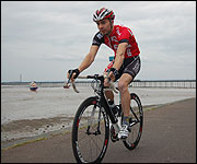 Dean riding along Southend seafront