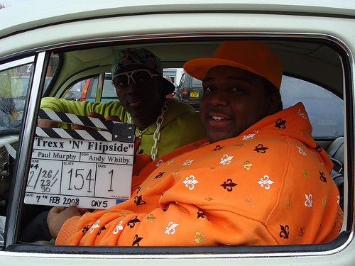 Inside the car with the clapperboard!