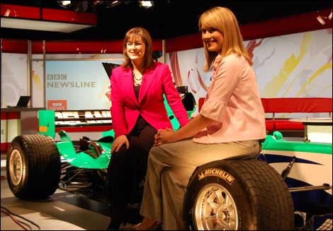 Donna Traynor and Sarah Travers test out the A1 GP car