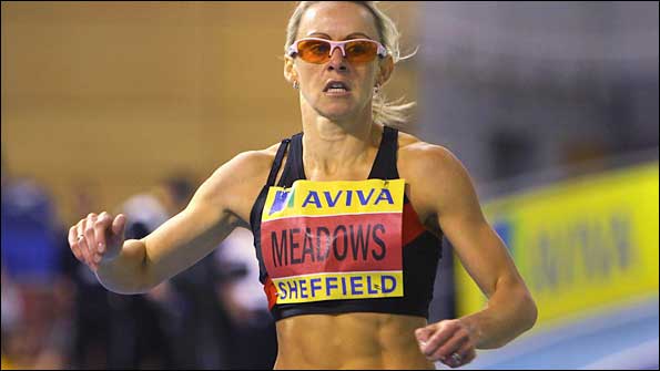 Jenny Meadows breaks the British 800m indoor record last month