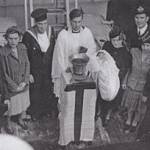 Seaman Gunner & Mrs South; baby June; Rev. JRC Laughton; Lieut. C E Bellman and other members of the christening party (1945)