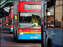 Baggage buses. Photo: Nick Fairley