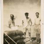 Flinty, Pete & Cliff by the tent at El Khanka — September 1942