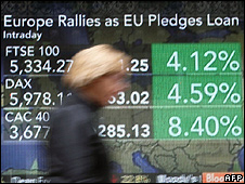 Stock market data on TV screen in Paris