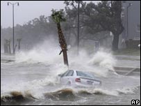 A car is washed away as Hurricane Gustav hits the Gulf Coast