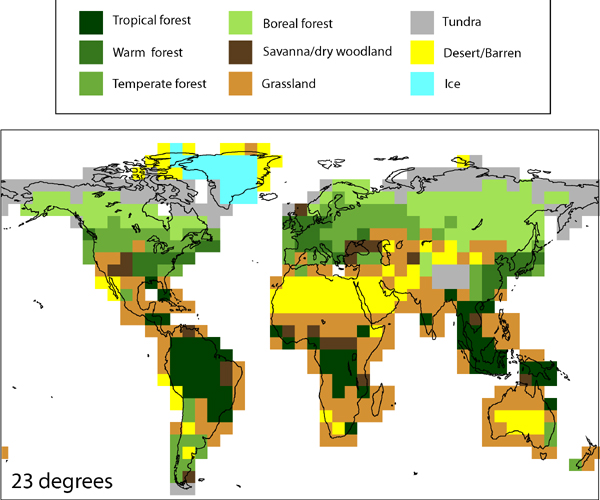 Climate model showing our world with a 23 degree tilt