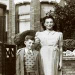 With sister Leila, outside 60 Fairholt Road, Stamford Hill, London N16, where we lived in rented rooms, about 1946