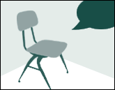 Interviews: chair with speech bubble