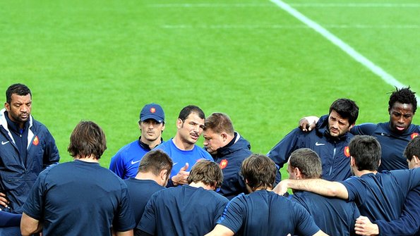Marc Lievremont with some of the French squad