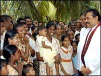 PM Rajapakse with tsunami affected in the east