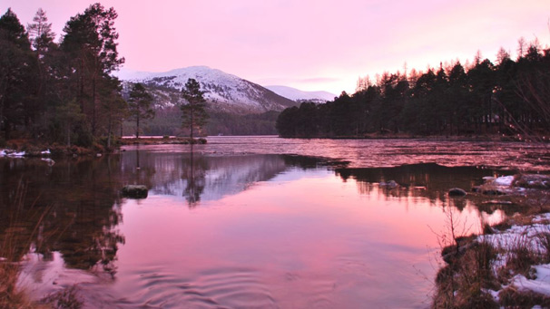 Pink, icy loch