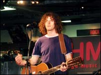 Nigel Clark in Tokyo at the launch of a music store 15 April 1995 