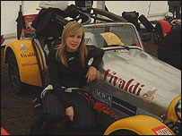 Hayley Cross with her race car at Knockhill