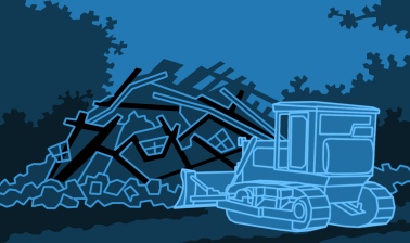 Demolished House - illustration by Rod Lord