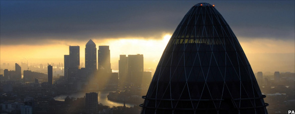 The Gherkin and Canary Wharf
