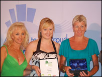 Debbie McGee with Emma and Wendy Willshire from Naomi House.