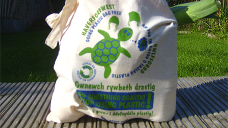 The new re-usable bags being sold in Haverfordwest.