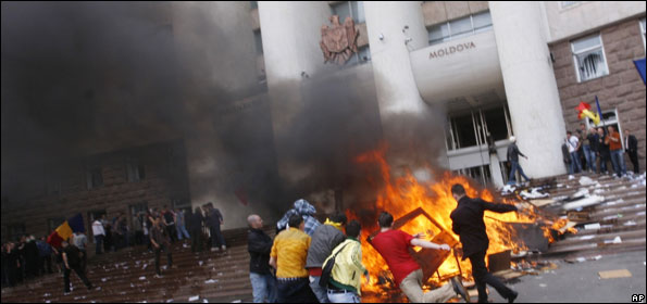 Protesters outside Moldova parliament