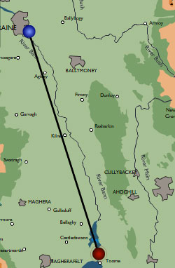 Toome to Mount Sandal map