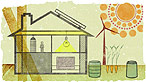 Illustration showing a house with a recycling bin outside