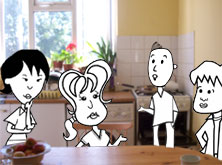 Helen, Alice, Michal and Tim in the kitchen