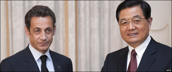 Nicolas Sarkozy and Hu Jintao